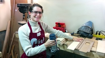 Lisa in the workshop